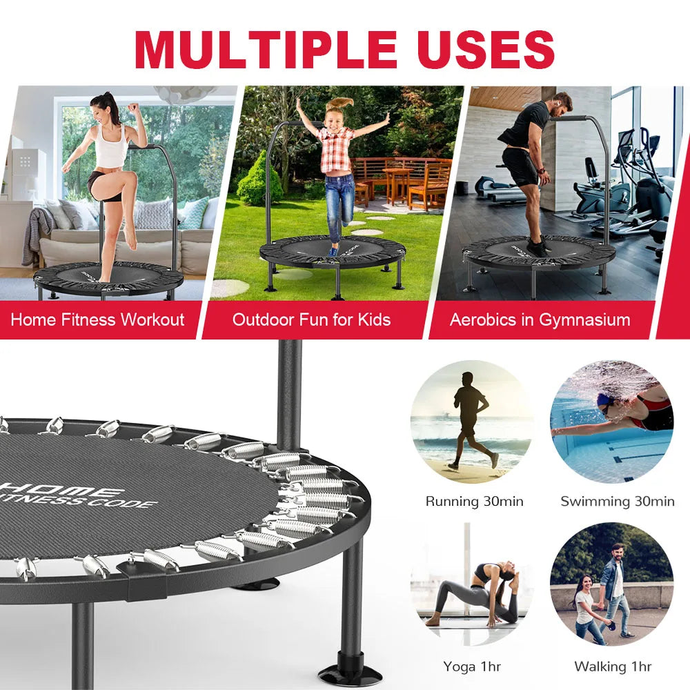 Foldable Mini Fitness Indoor Exercise Workout Rebounder Sport Trampoline with Handle for Indoor/Outdoor Fitness Body Exercise