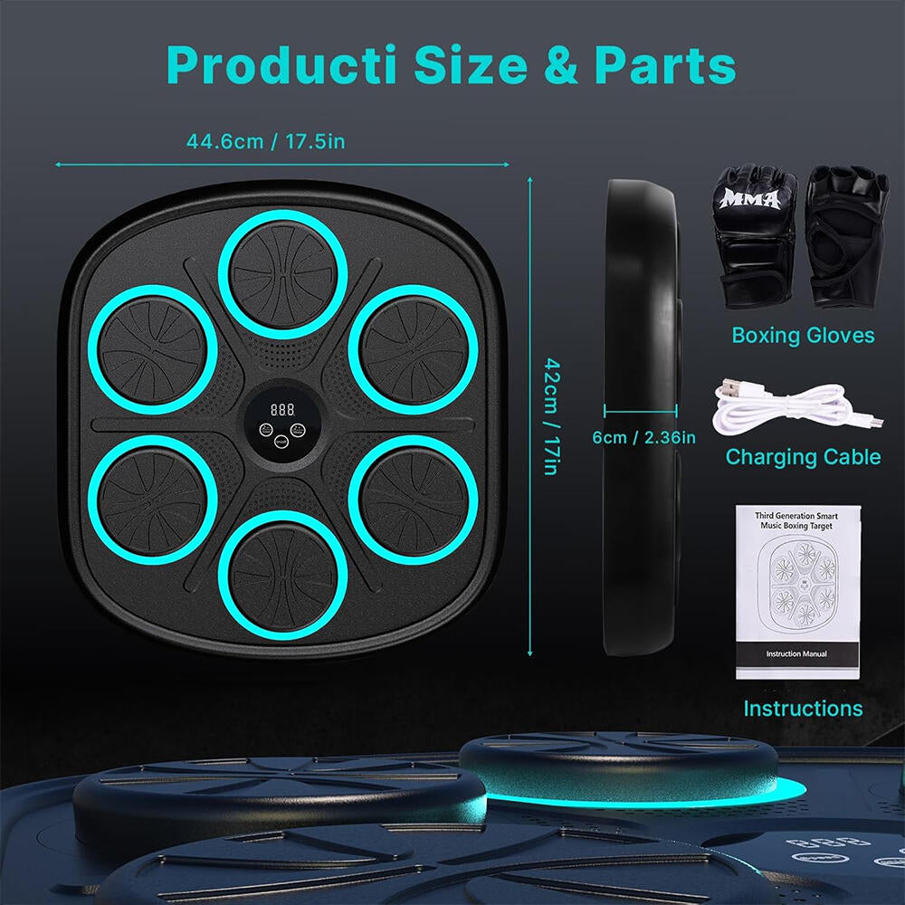 Máquina de boxeo musical con guantes de boxeo 3.0 tobillera de Compresión y Masajeador de pies de Regalo